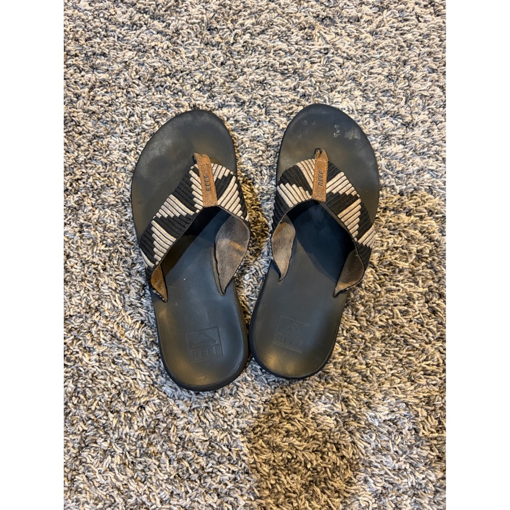 Reef Womens Ortho-Spring Flip Flops Black Tan Woven Strap Sandals Size 8